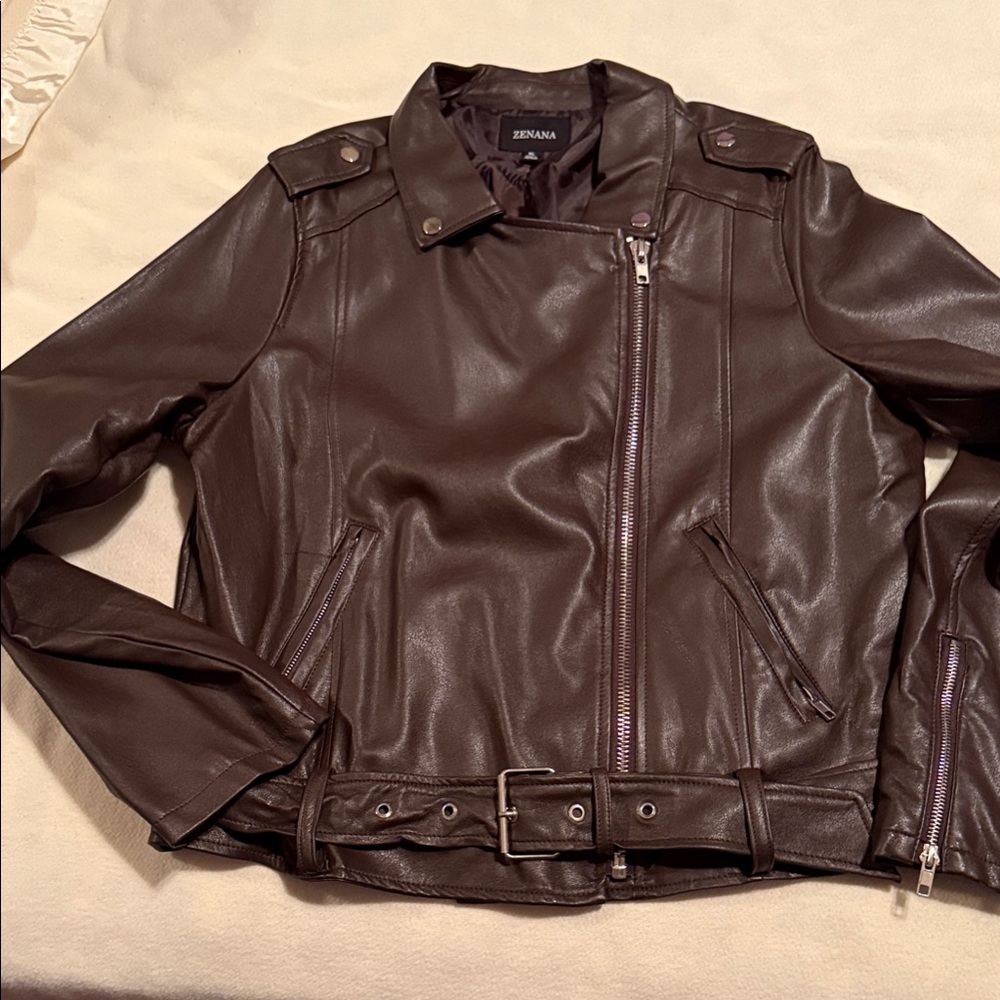 Zenana Dark Brown “Leather” Jacket not real leather